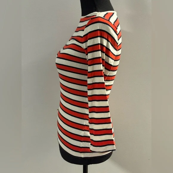1901 striped boatneck red orange, blue, and white 3/4 sleeve XS - Picture 2 of 8